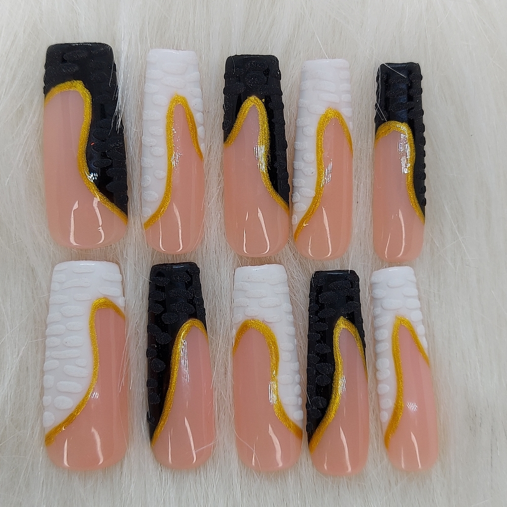 Black White Gold Croc Print Nails